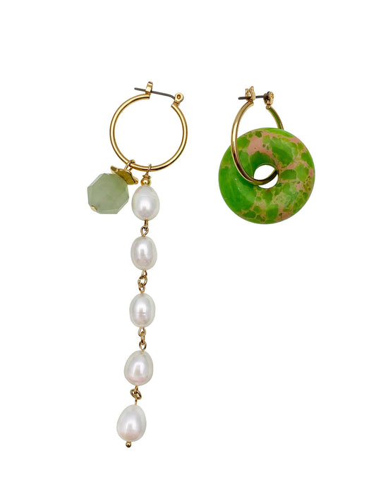 Jasper & Freshwater Pearls Asymmetric Clip On Earrings EE004-0